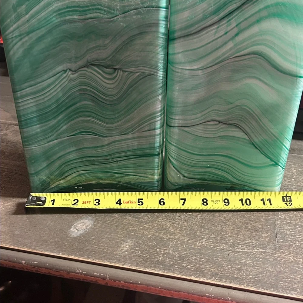 Pair of‎ Heavy Hand Blown Green Swirl Decorative Vases
